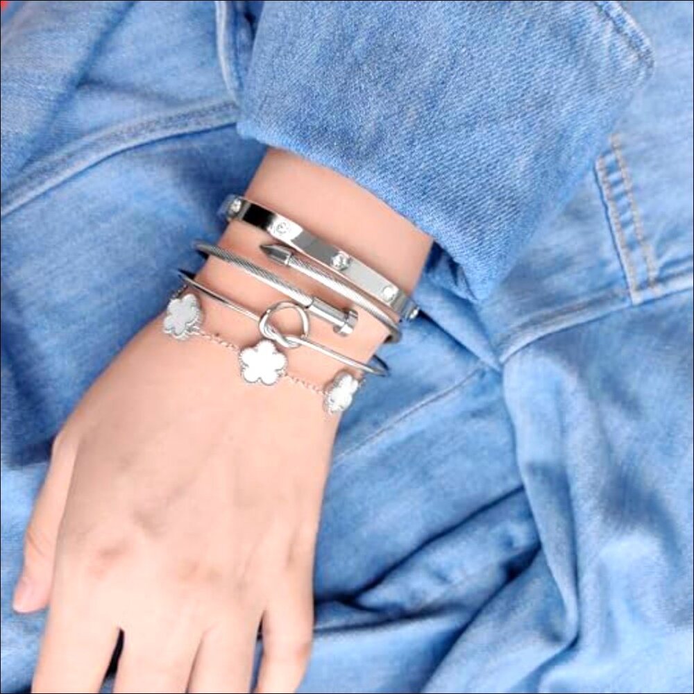 4-Piece Stackable Floral Bangle Bracelets Set, St… - image 6